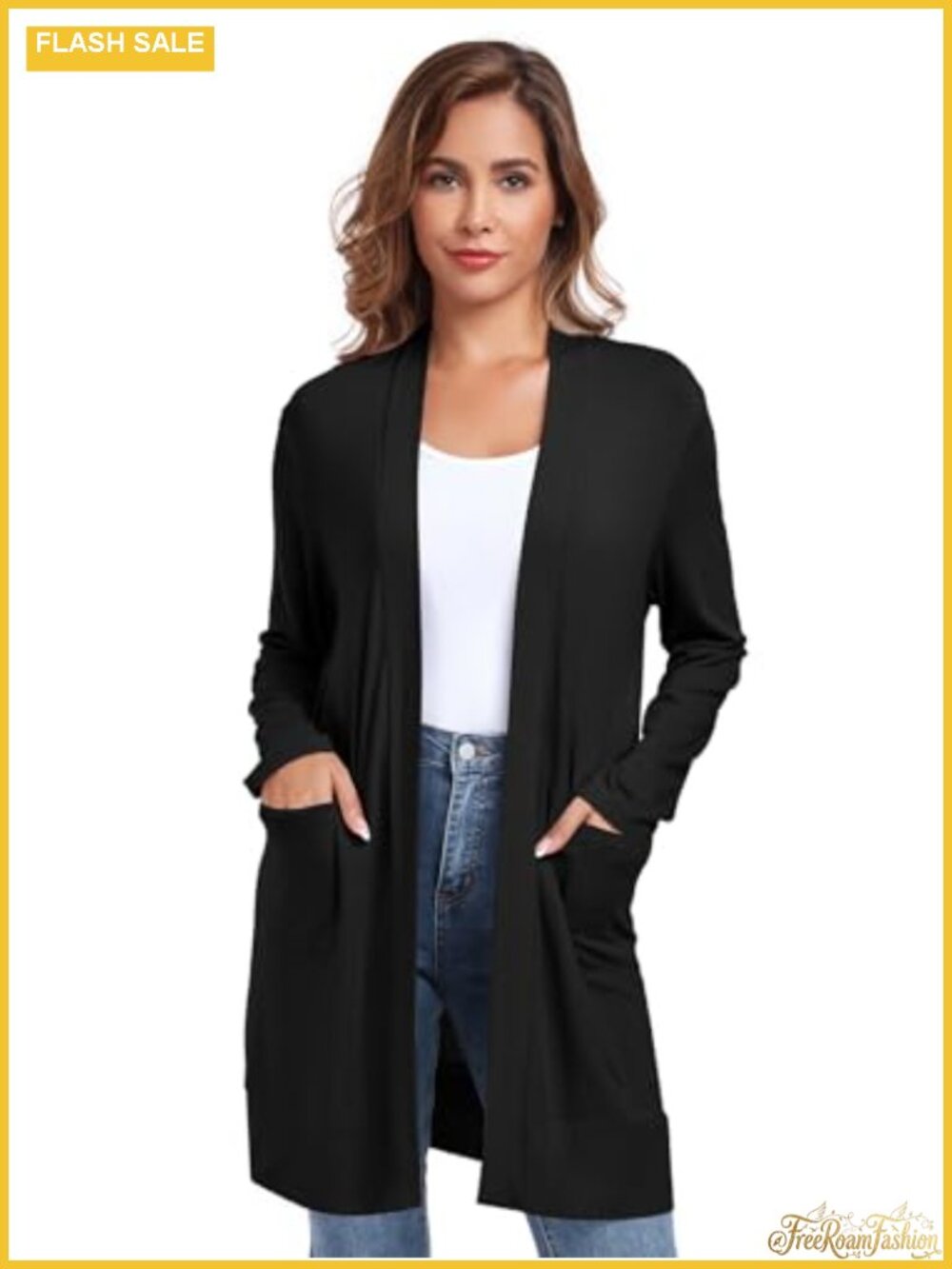 Lightweight Long Sleeve Open Front Cardigan with Pockets